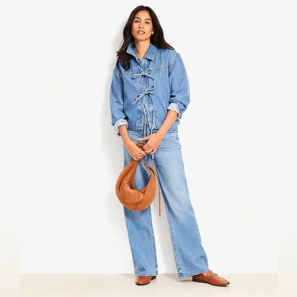 LOFT Denim Bow Top - Picture 2 of 11